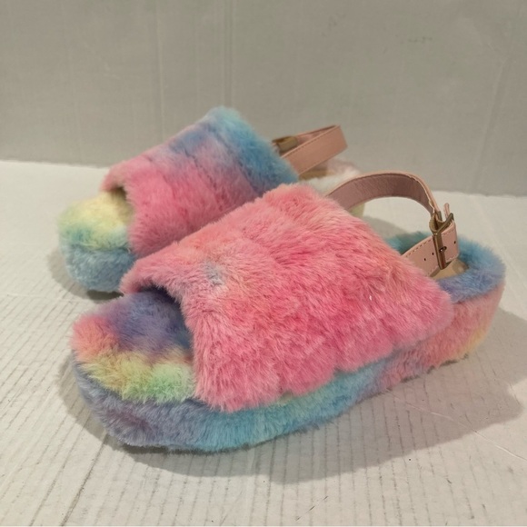 Women’s Liliana Tie Dye Open Toe Fuzzy Slingback Platform Sandals Size 7.5 US! - Picture 3 of 10